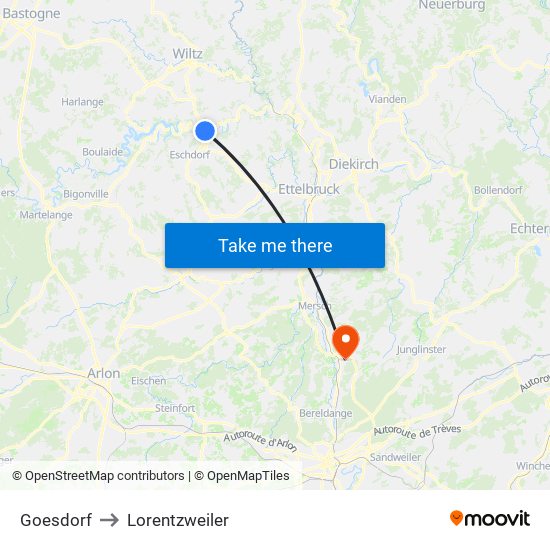 Goesdorf to Lorentzweiler map