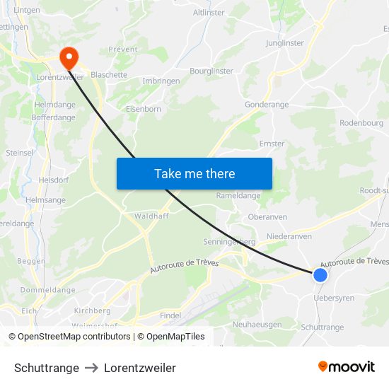 Schuttrange to Lorentzweiler map