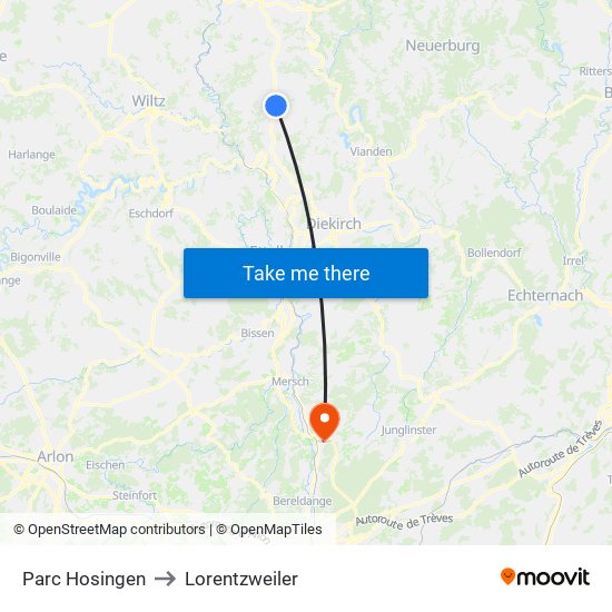 Parc Hosingen to Lorentzweiler map