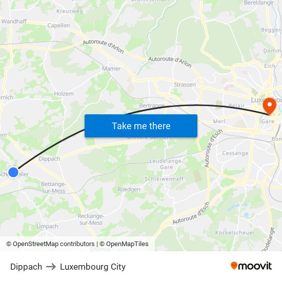 Dippach to Luxembourg City map