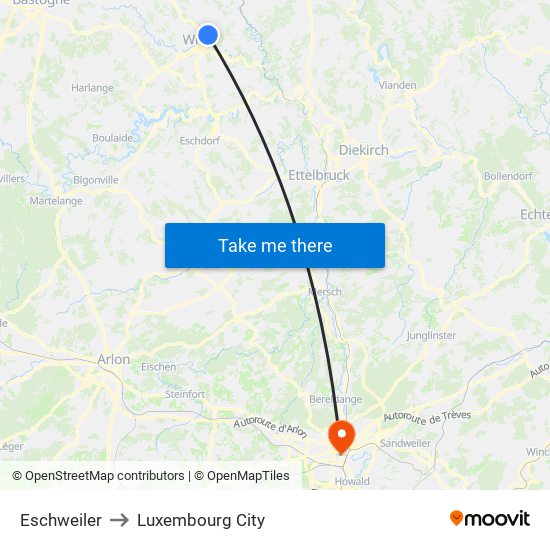 Eschweiler to Luxembourg City map
