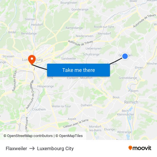 Flaxweiler to Luxembourg City map