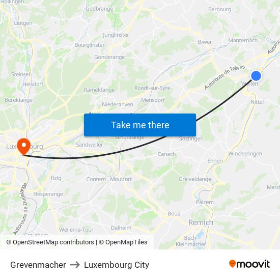 Grevenmacher to Luxembourg City map