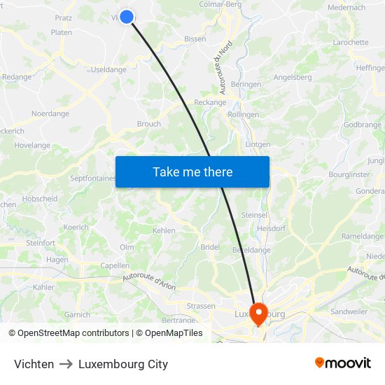 Vichten to Luxembourg City map
