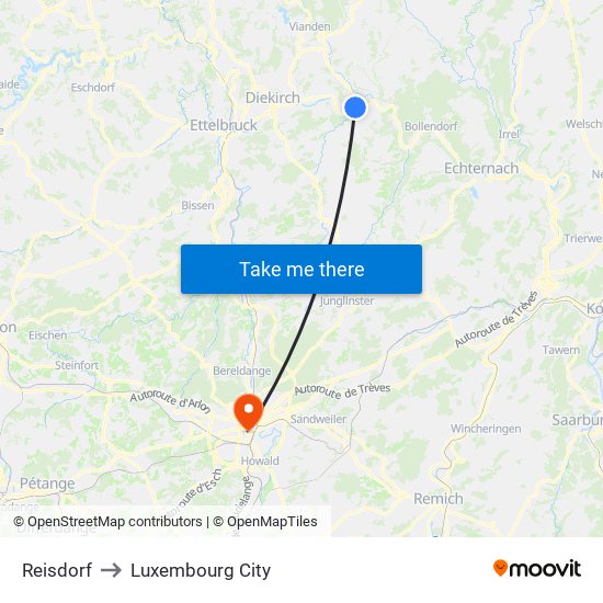 Reisdorf to Luxembourg City map