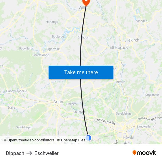 Dippach to Eschweiler map