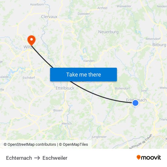 Echternach to Eschweiler map