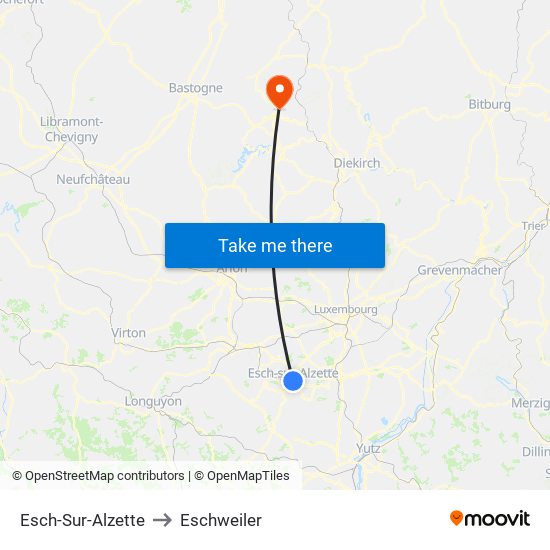 Esch-Sur-Alzette to Eschweiler map