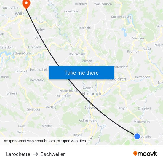 Larochette to Eschweiler map