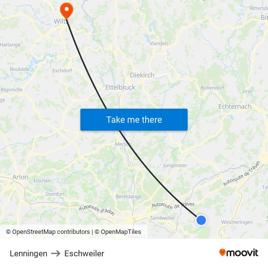 Lenningen to Eschweiler map