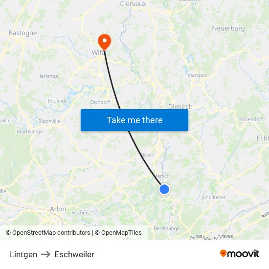 Lintgen to Eschweiler map