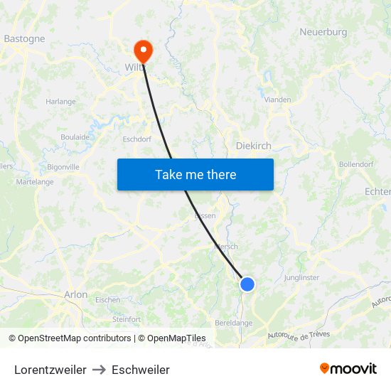 Lorentzweiler to Eschweiler map