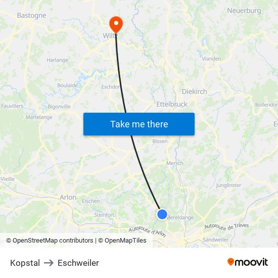 Kopstal to Eschweiler map