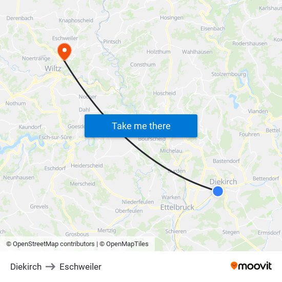 Diekirch to Eschweiler map
