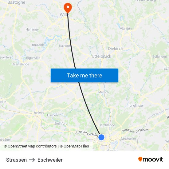 Strassen to Eschweiler map