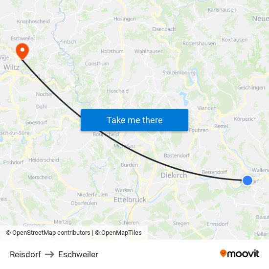 Reisdorf to Eschweiler map