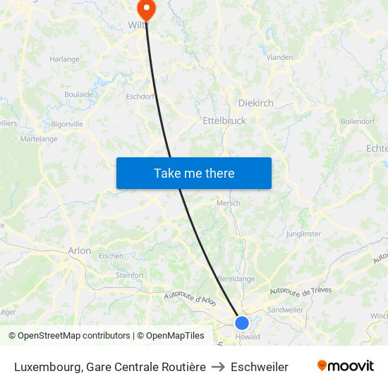 Luxembourg, Gare Centrale Routière to Eschweiler map