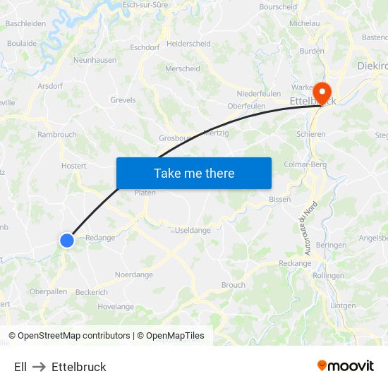 Ell to Ettelbruck map