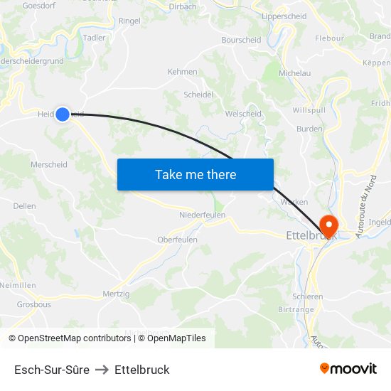 Esch-Sur-Sûre to Ettelbruck map
