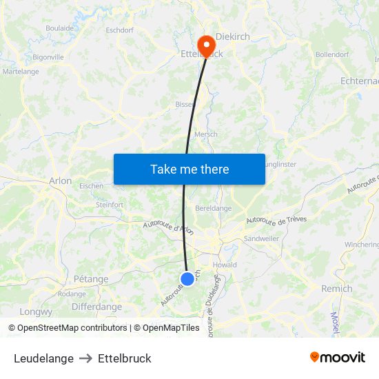 Leudelange to Ettelbruck map