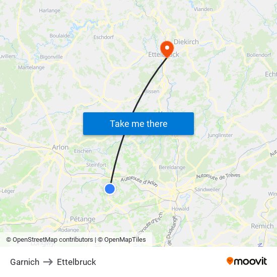 Garnich to Ettelbruck map