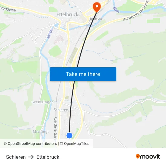 Schieren to Ettelbruck map