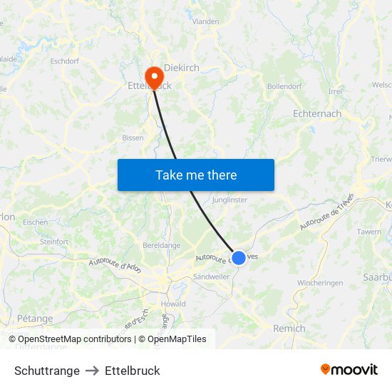 Schuttrange to Ettelbruck map