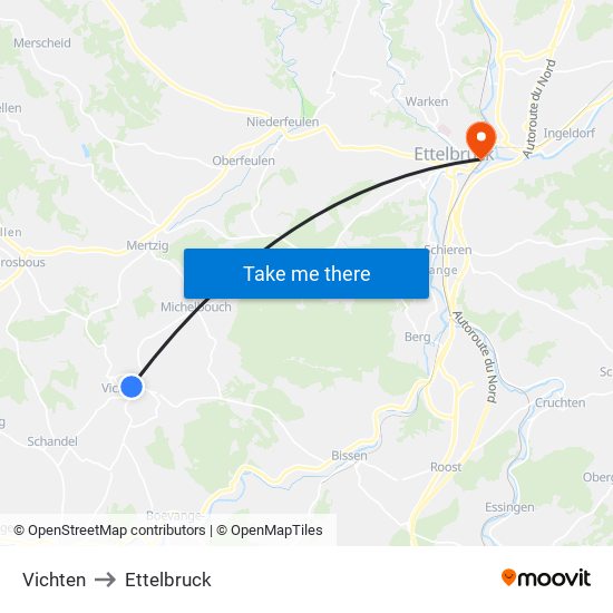 Vichten to Ettelbruck map