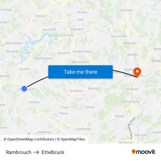 Rambrouch to Ettelbruck map
