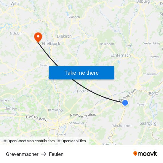 Grevenmacher to Feulen map