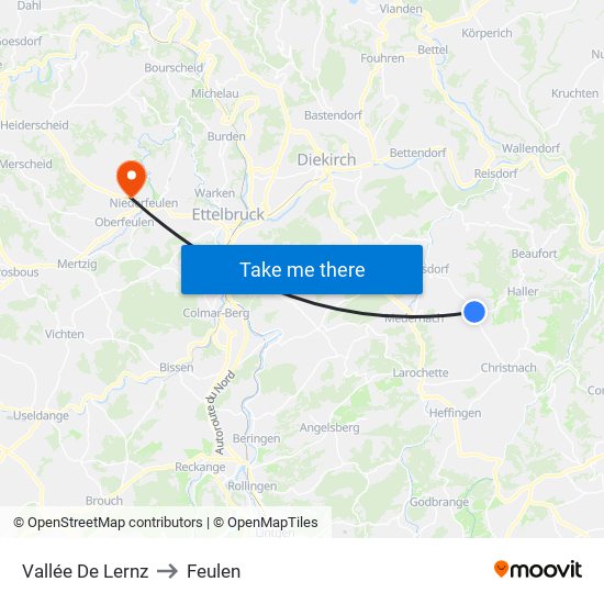 Vallée De Lernz to Feulen map