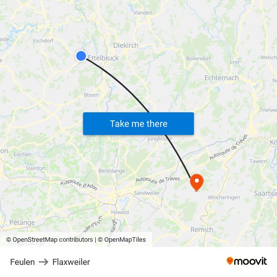 Feulen to Flaxweiler map