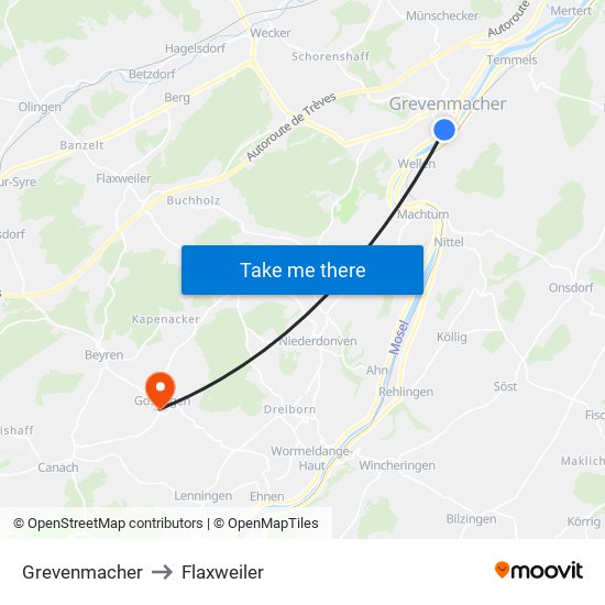 Grevenmacher to Flaxweiler map