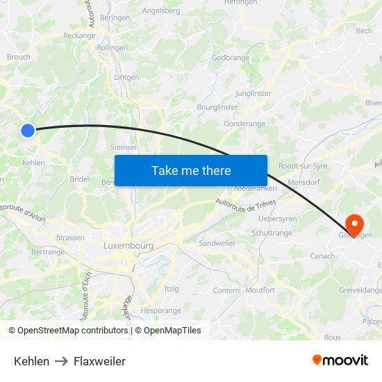 Kehlen to Flaxweiler map