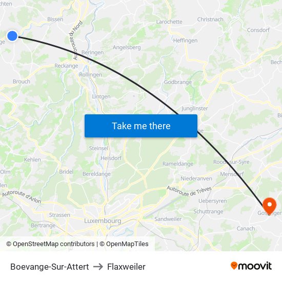 Boevange-Sur-Attert to Flaxweiler map
