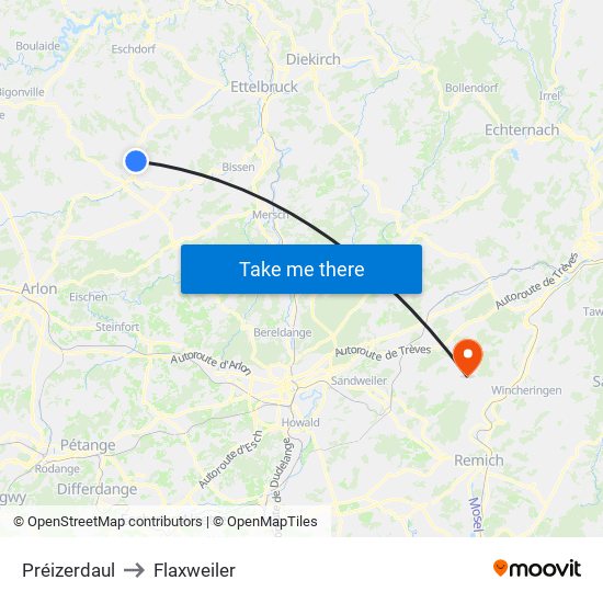 Préizerdaul to Flaxweiler map