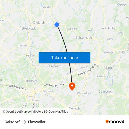 Reisdorf to Flaxweiler map