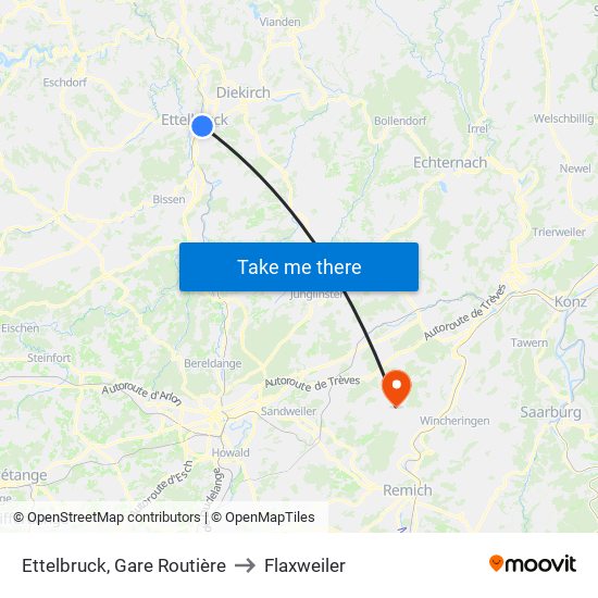 Ettelbruck, Gare Routière to Flaxweiler map