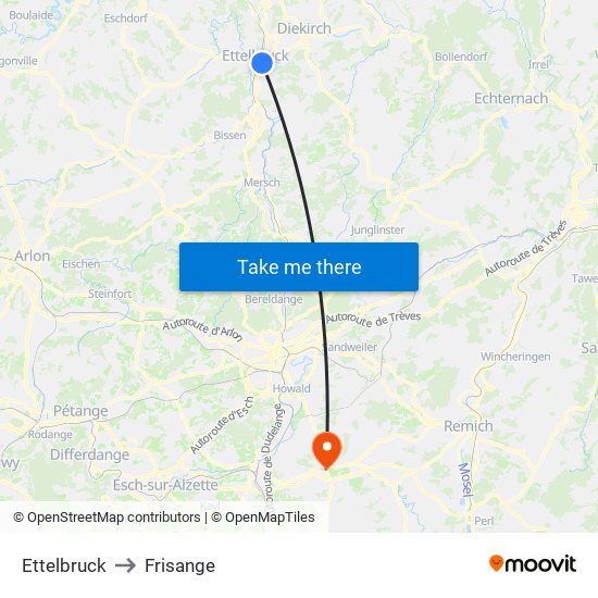 Ettelbruck to Frisange map