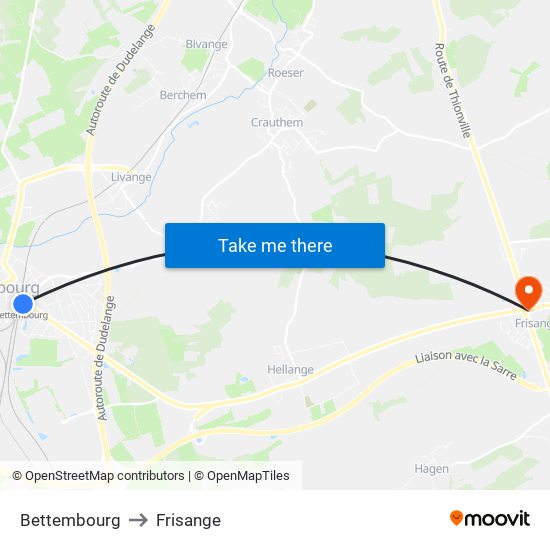Bettembourg to Frisange map