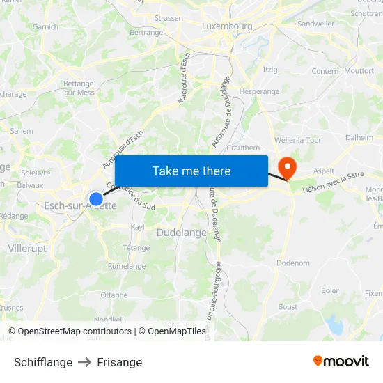 Schifflange to Frisange map