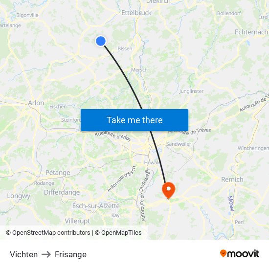 Vichten to Frisange map