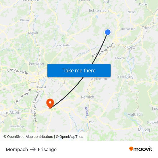 Mompach to Frisange map
