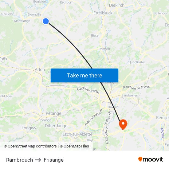 Rambrouch to Frisange map