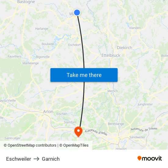 Eschweiler to Garnich map