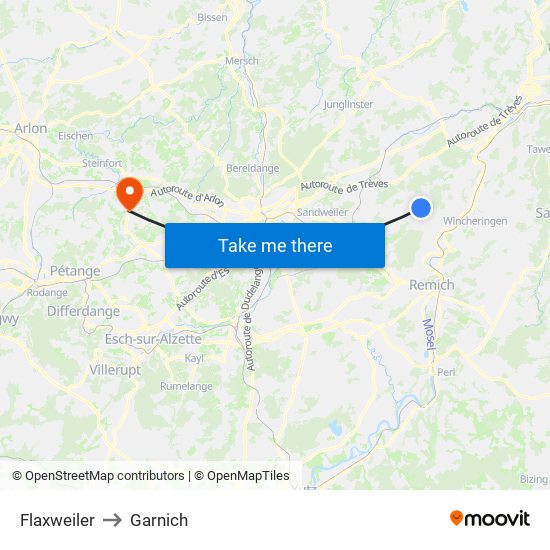 Flaxweiler to Garnich map