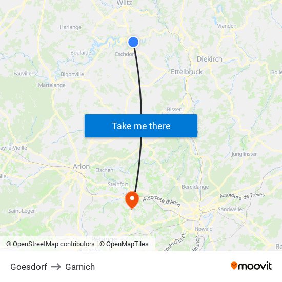 Goesdorf to Garnich map