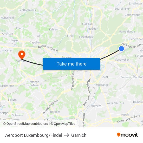 Aéroport Luxembourg/Findel to Garnich map