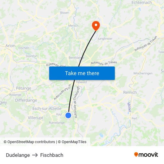 Dudelange to Fischbach map