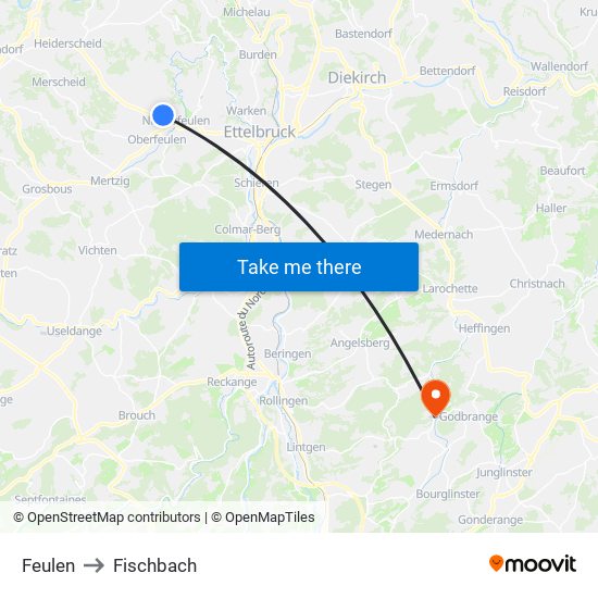 Feulen to Fischbach map